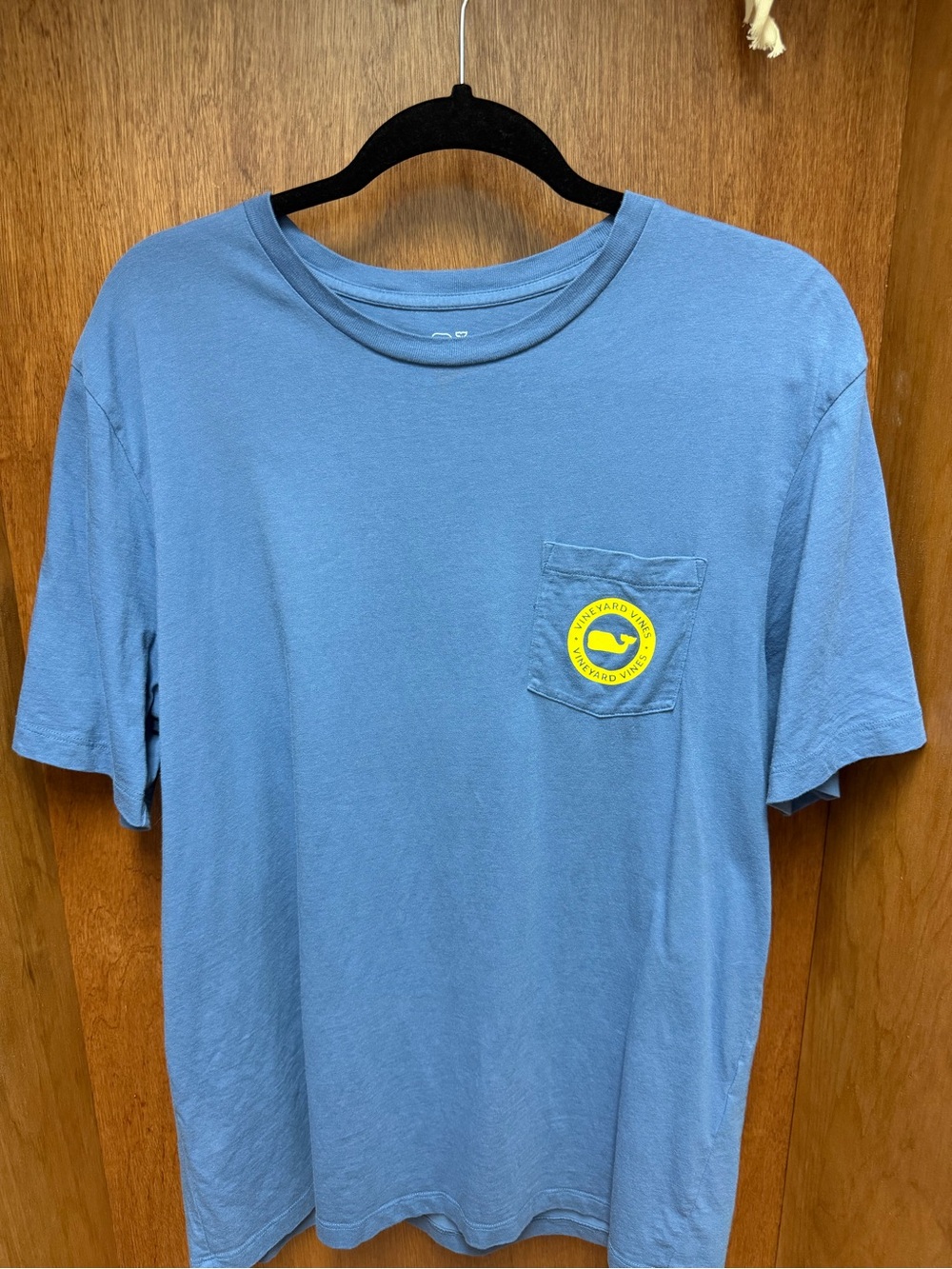 Vineyard Vines Light Blue Short Sleeve Pocket Tee with Yellow Logo